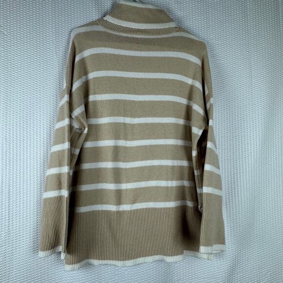 Wonderly Womens Turtleneck Long Sleeve Striped Sweater Khaki White Small Cotton - Picture 5 of 9